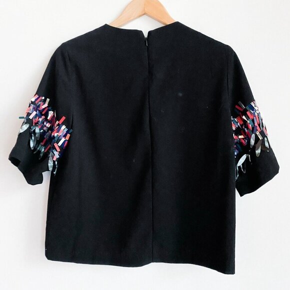 H&M Black Cropped Glitter Sequence Embellished Top 2 - Picture 4 of 5